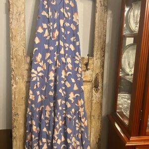Nine West Blue Floral Halter Maxi Dress, Size XL